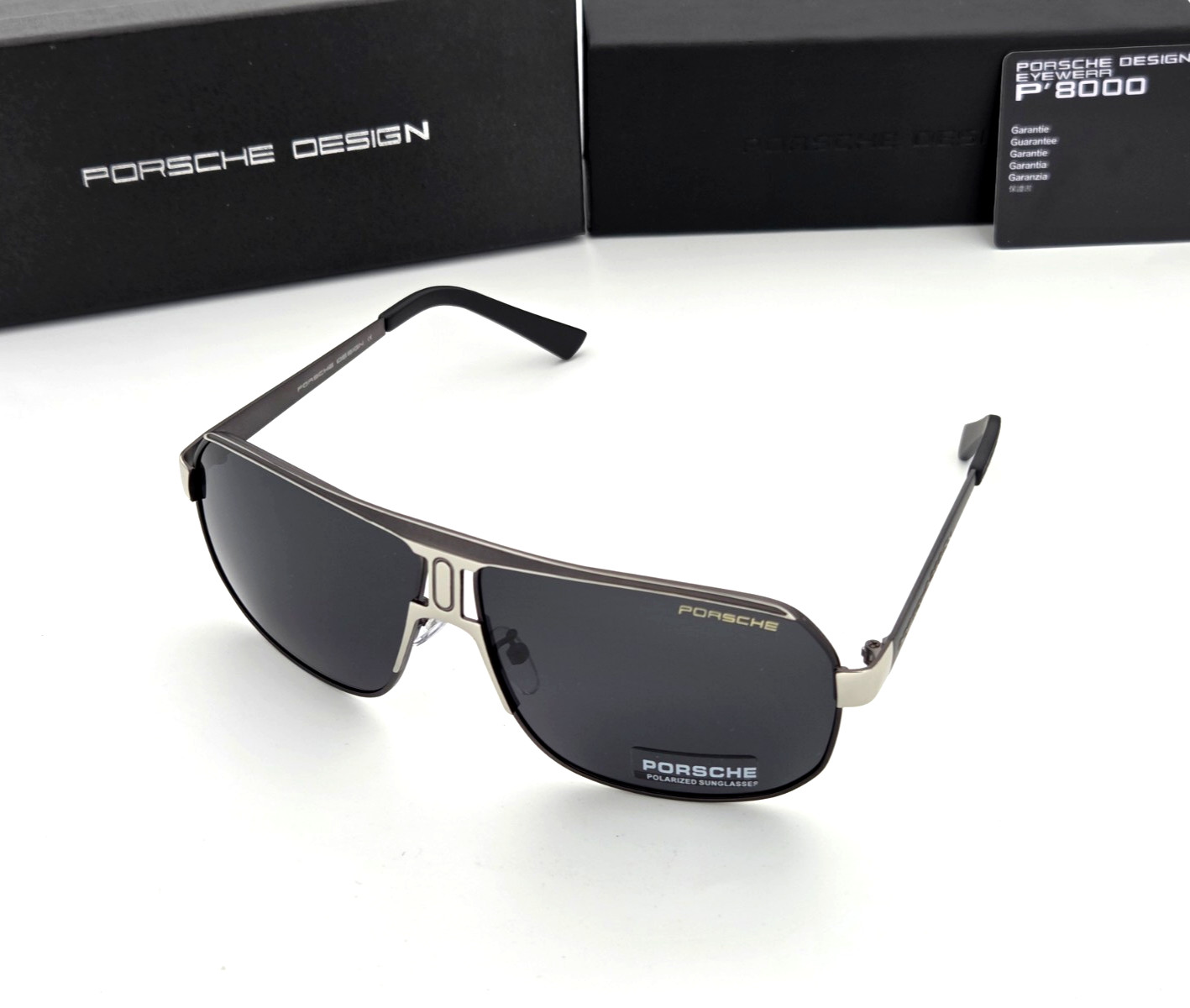Polarized Porsche Square Metal Aviator Sunglasses Gunmetal Smoke PH19 130mm