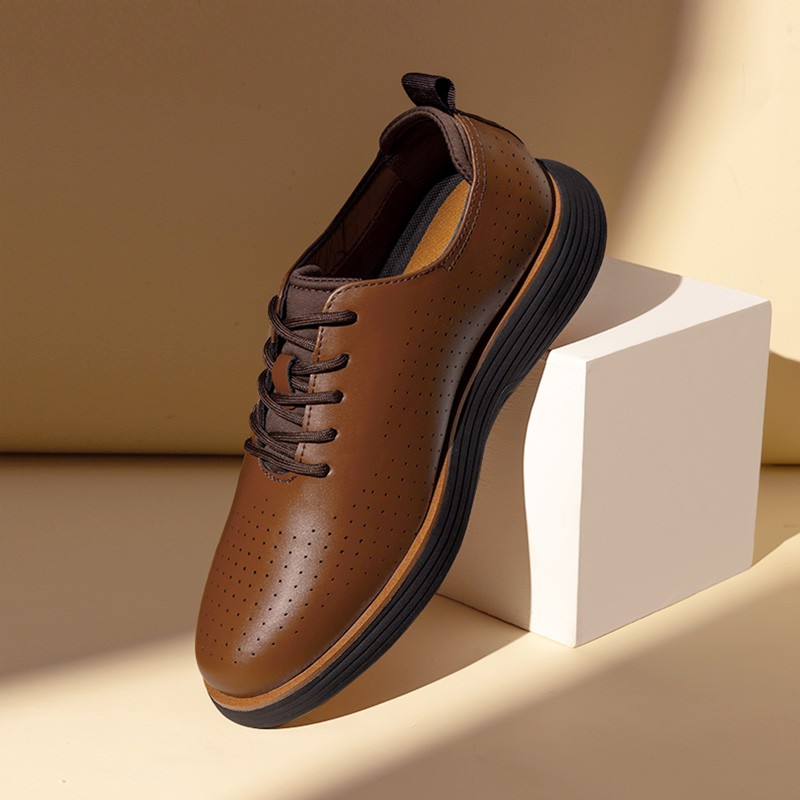 Men’s Dress Sneakers Oxfords Breathable Casual Formal Business Shoes-Brown