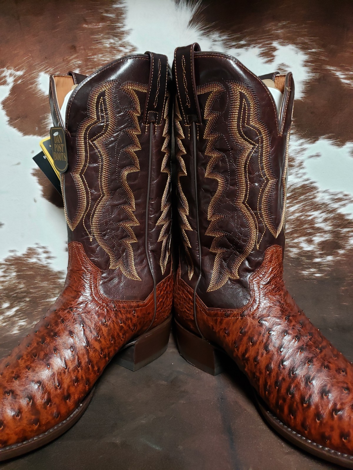 Dan Post Pershing Brass Full Quill Ostrich Western Boots Round Toe Mens Sz 12 D