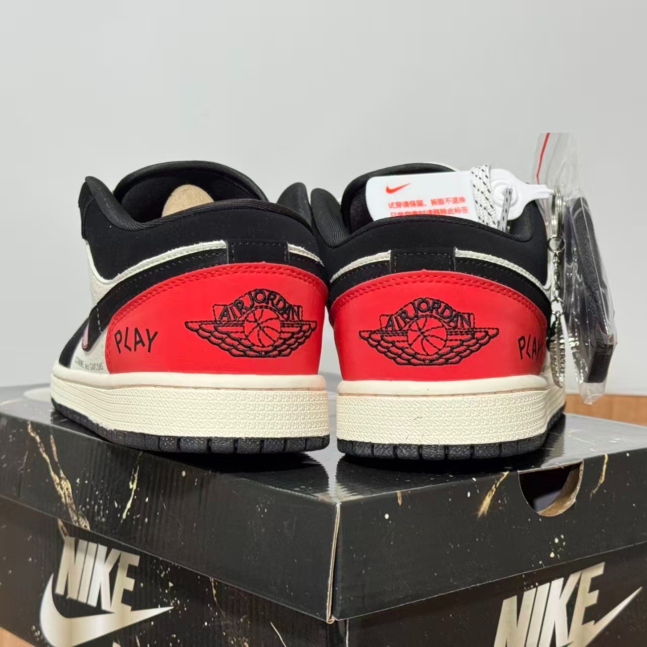 Nike Custom CDG Play Air Jordan 1 Low Black White Red Heart Men Women Sneakers