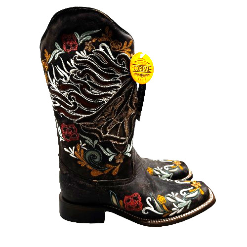 NEW Corral Women’s Floral Horse Inlay Tall Western Boot Square Toe 8 1/2 M -4267