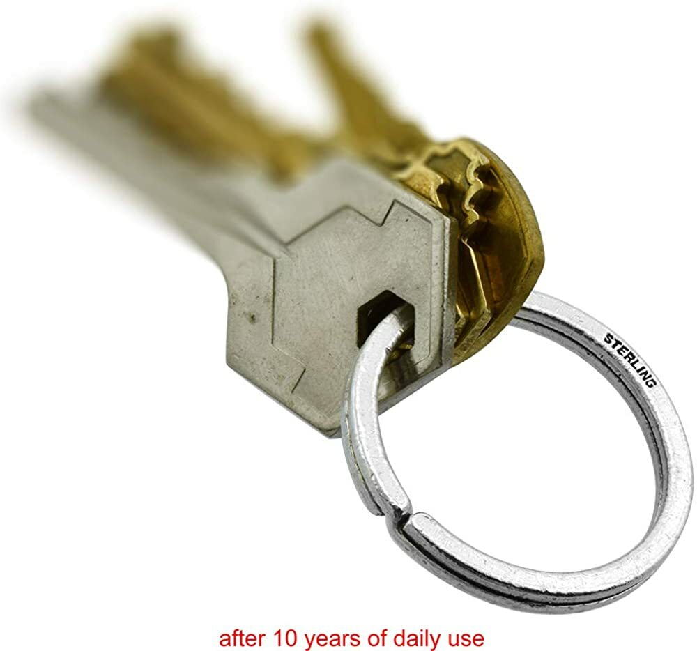 Sterling Silver Split Ring Key Ring with Tags for Engraving Personalizing 33mm
