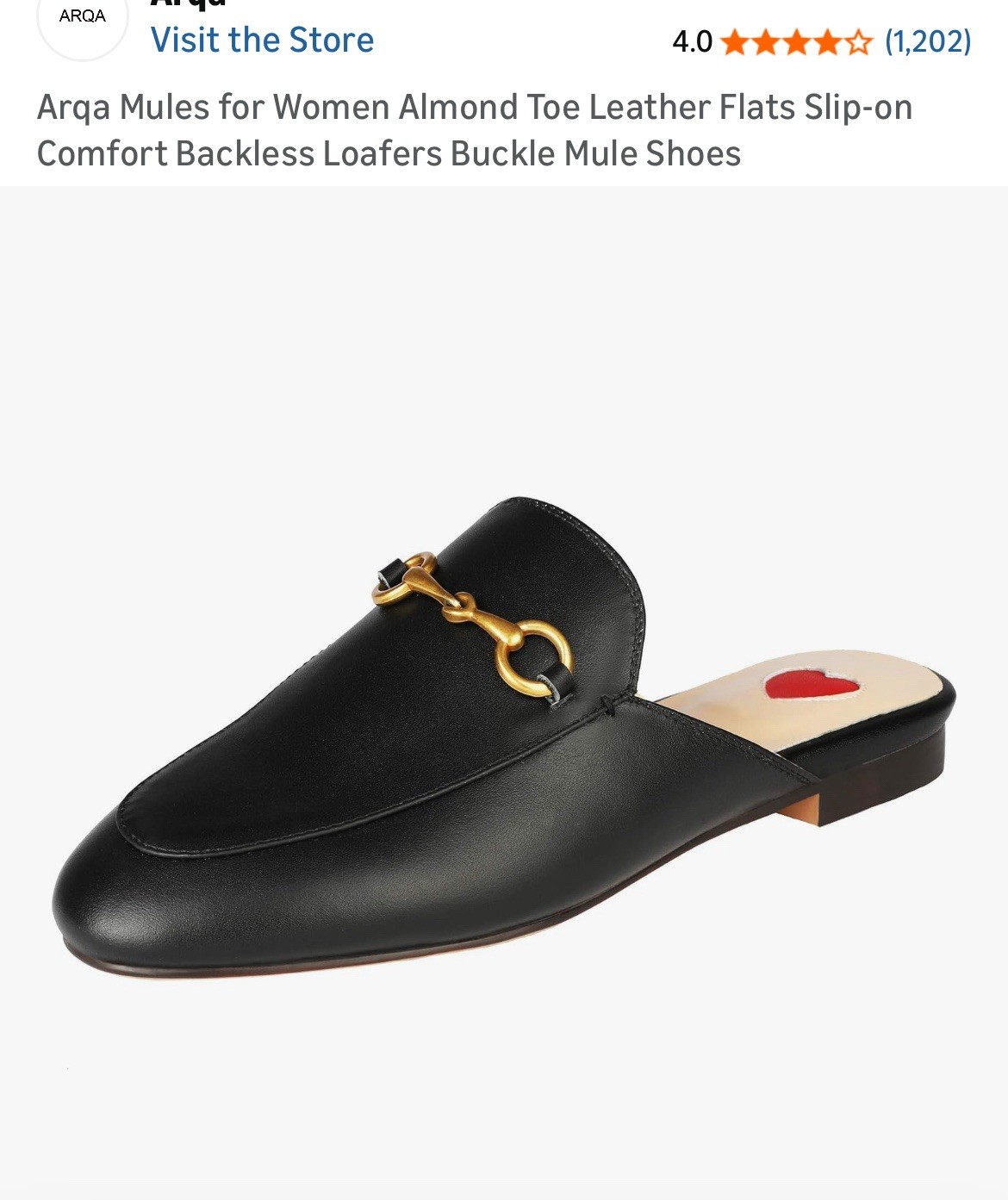 Arqa Mules Almond Toe Leather Flats Slip-on. Loafers. Black. EU 38/size 7