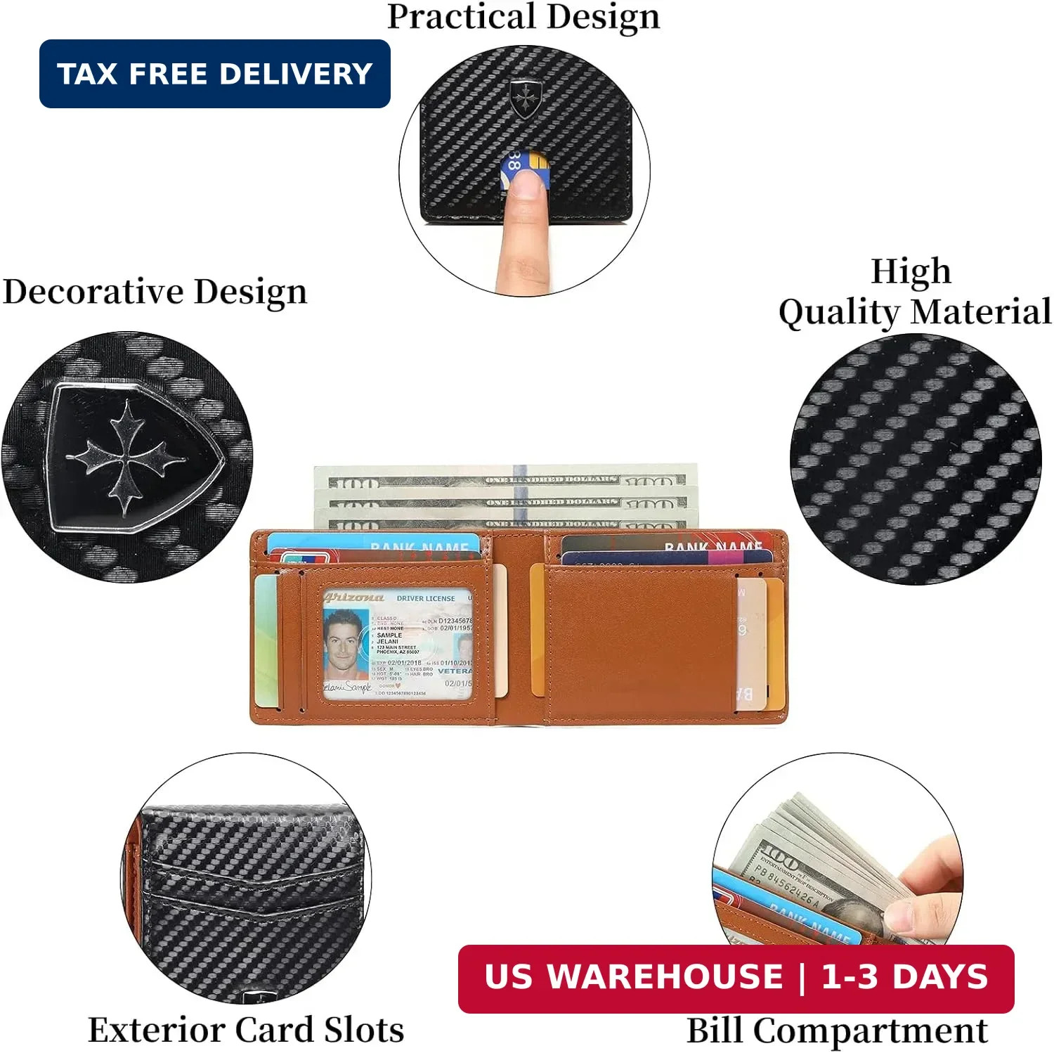 Men Wallet Leather Slim Bifold RFID Blocking Minimalist Front Pocket Card Holder