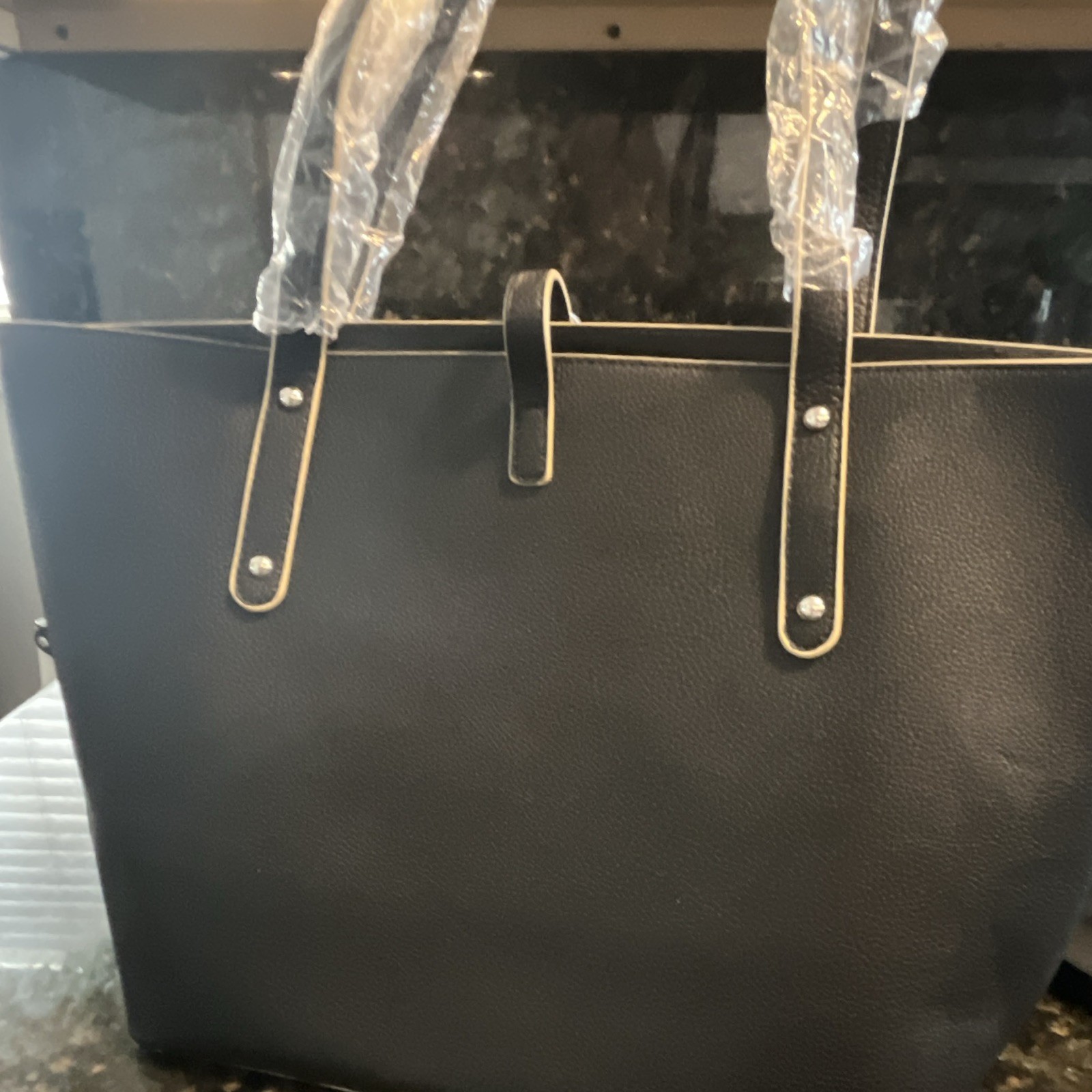 Jessica Moore Women’s Black Pebbled Medium Tote, Double Handles, Zippered Pocket