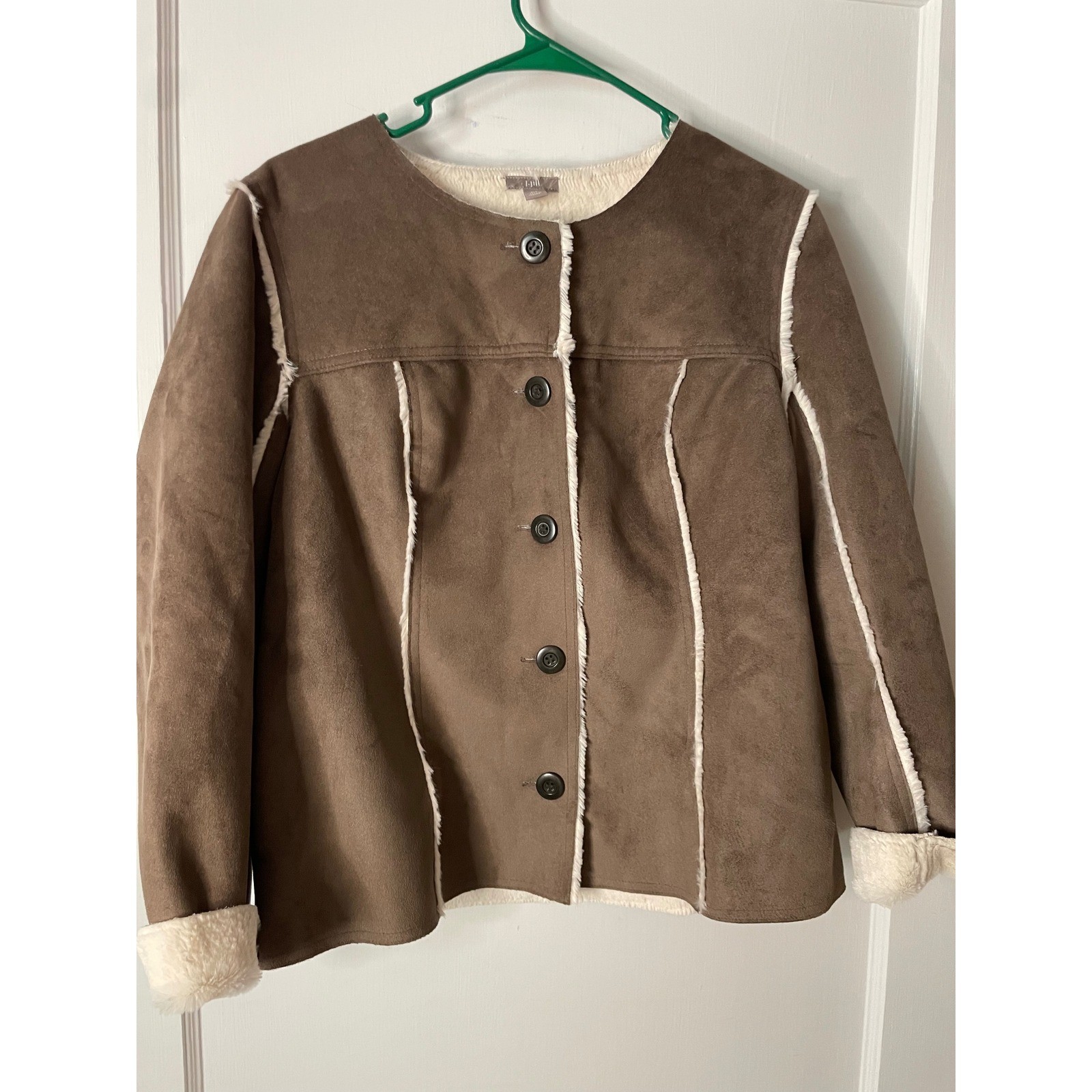 JJill Petite Faux Suede Sherpa Lined Jacket Brown Button Front Lined Womens MP
