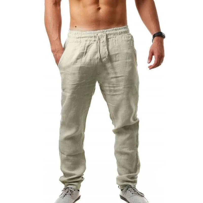 Spring/Summer New 9 Colors Men’s Solid Color Cotton Linen Pants Autumn