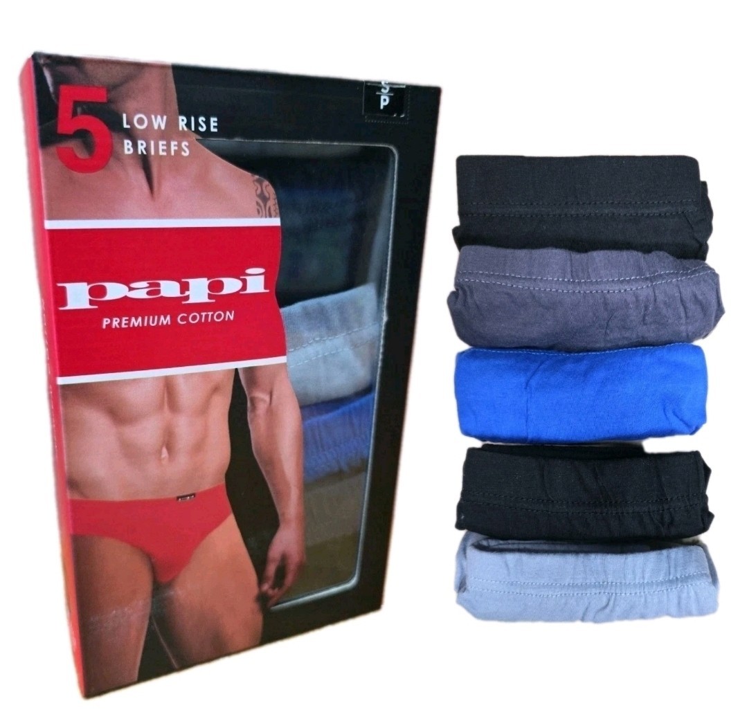 PAPI MENS BRIEFS LOW RISE PREMIUM COTTON SMALL (28-30) S SOLID COLORS Pack Of 5