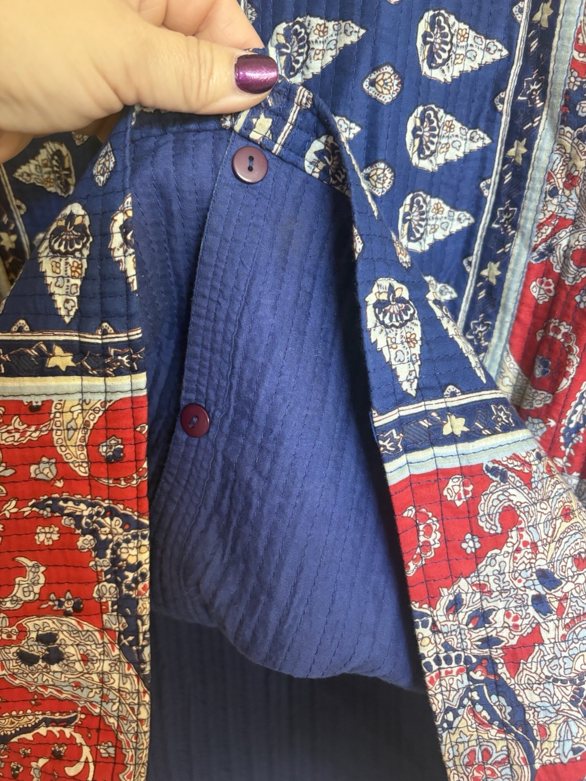 Handmade Quilt Top Blazer Blue Red Boho XL XXL 2xl Thin Quilted Button Shirt