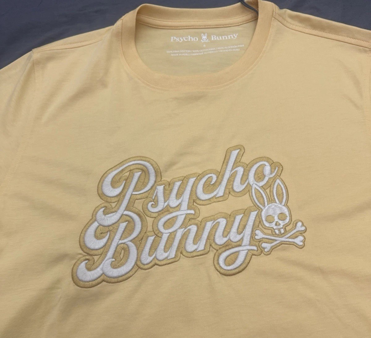 Psycho Bunny Elias Graphic Tee Mens M Sz 5 Yellow Sahara Sun Embroidered NWOT