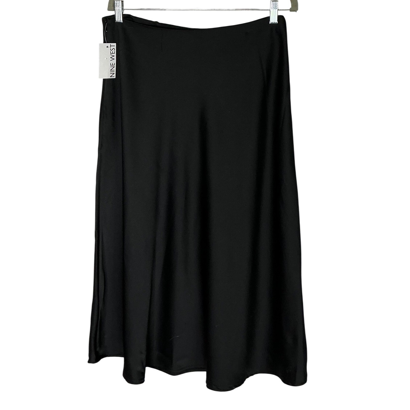 Nine West Black Midi Skirt Womens Elastic Waist Flowy Silky