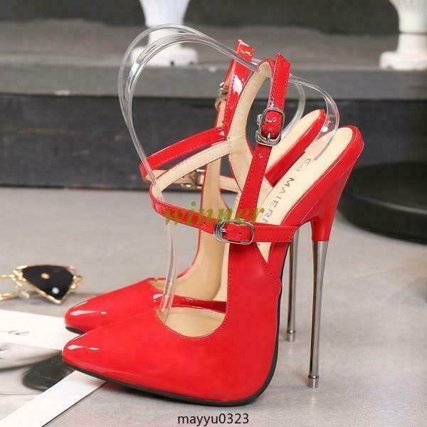 Womens Super High Heel Stilettos Pointy Toe Buckle Slingbacks Pumps Shoes 16cm