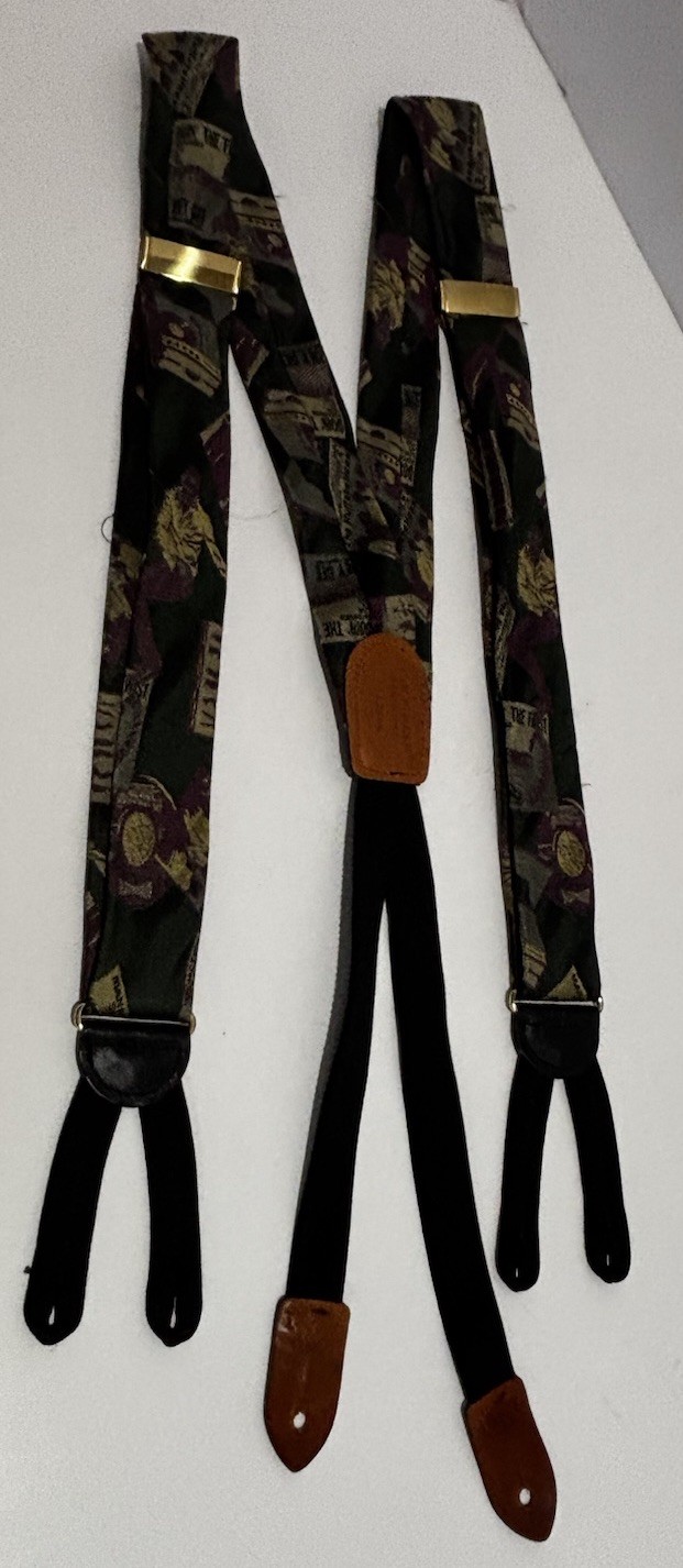Cole Haan Vintage Men’s Leather Brass Elastic Suspenders Green A2868
