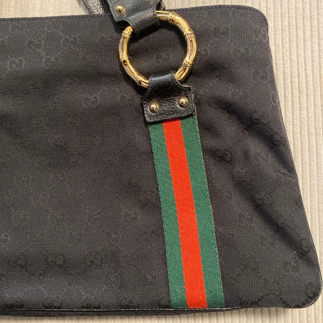 GUCCI GG Canvas Bamboo Ring Tote Bag Gift Present 0609