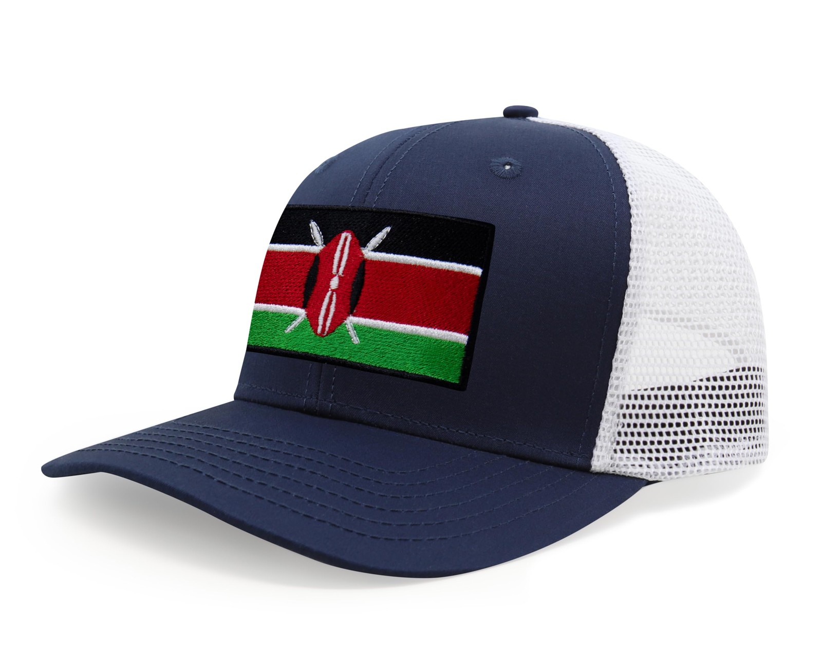 Kenya Flag Hat for Men and Women – Snapback Trucker Baseball Cap (Navy White)