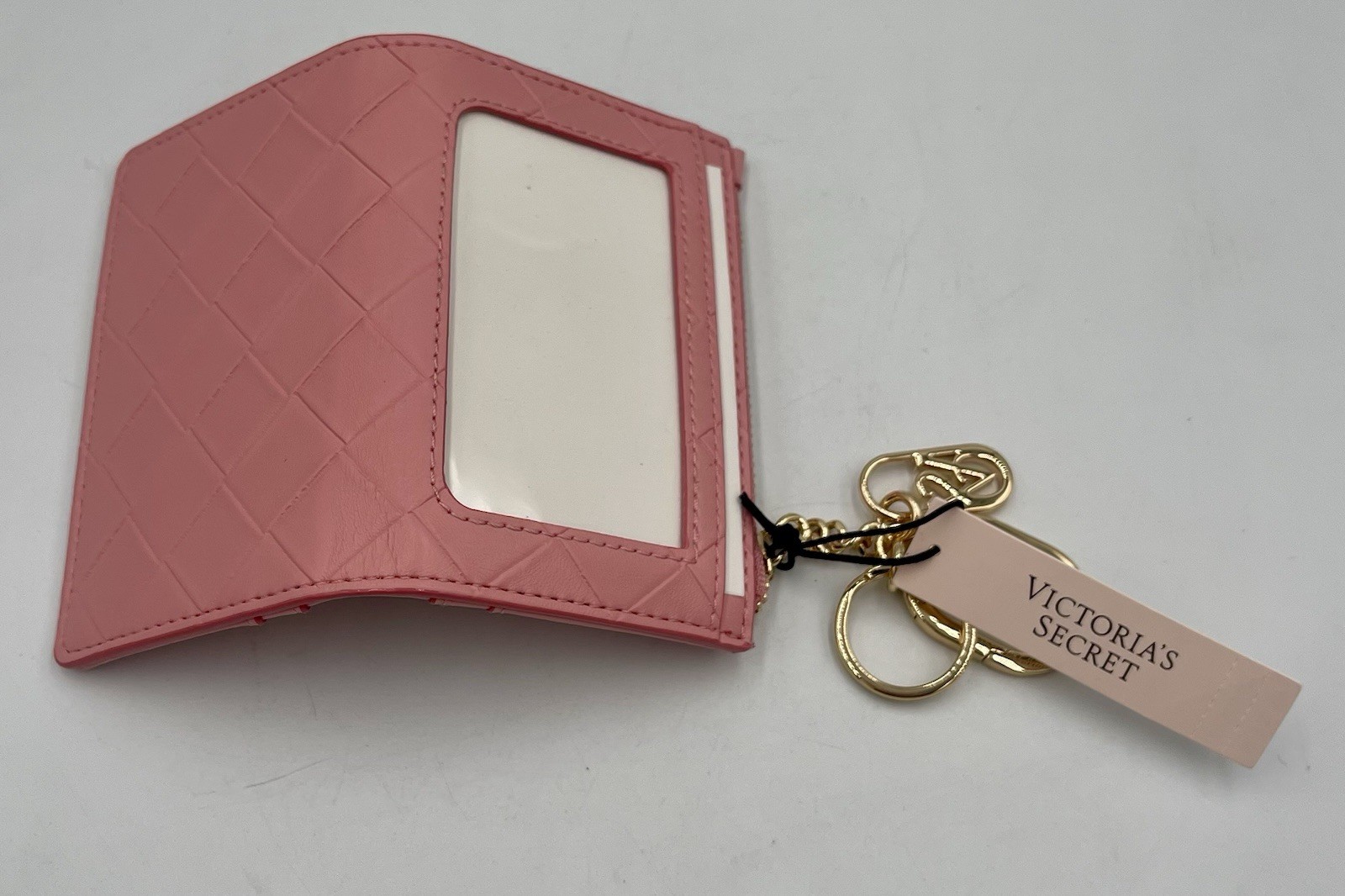Victoria’s Secret Quilted Pink Card Case Keychain ID Holder Zip Wallet NWT
