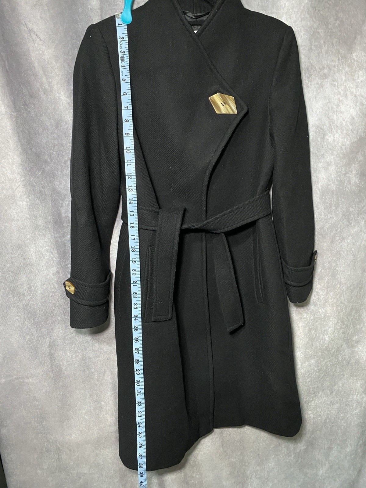 MNG Black Wool Blend Belted Long Trench Coat Women XS Capsule Wardrobe Luxury