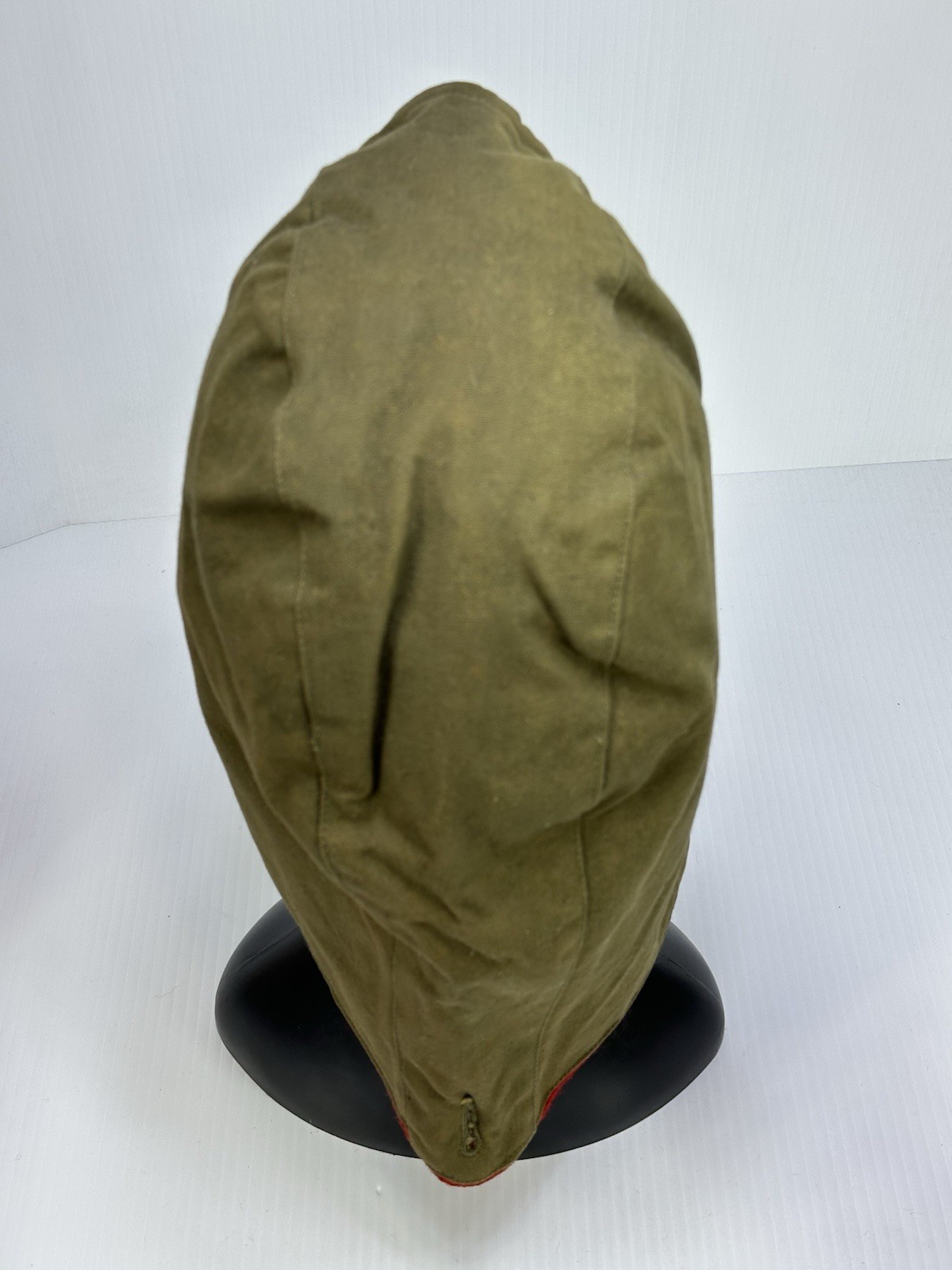 Vintage Button On Winter Hood With Drawstring Tie Green Red Fiber Lining