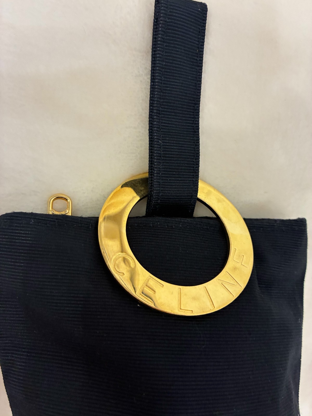 CELINE Mini Pouch Bag Black Nylon Ring Handle Authentic