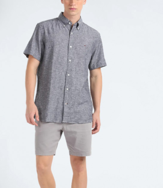 Tommy Hilfiger Men’s Stretch Oxford Short Sleeve Shirt Gray XXL NWT 78J9027 Regu