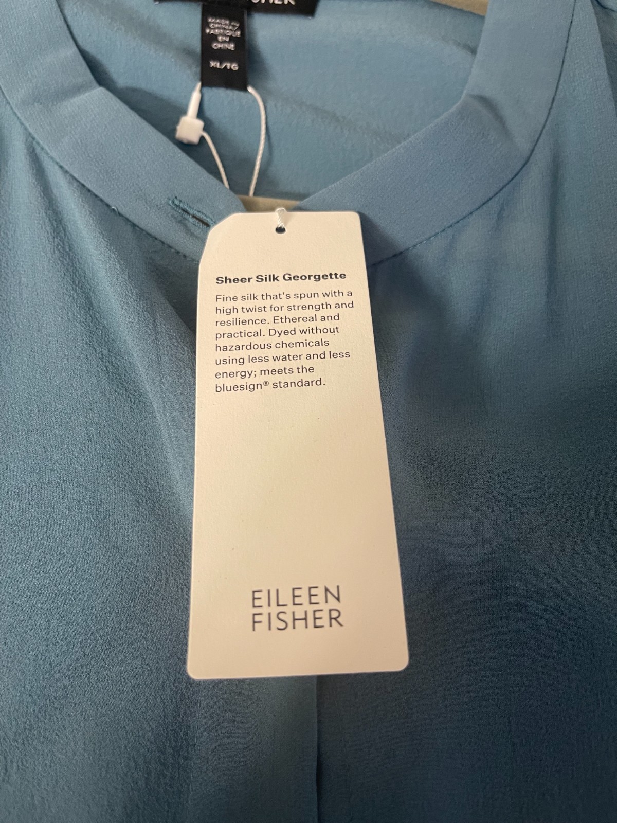 NWT $248 Eileen Fisher River Sheer Silk Georgette Mandarin Collar Shirt M XL