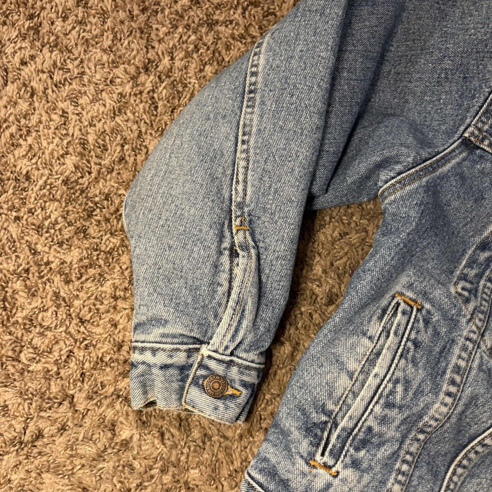 Vtg Levis Denim Trucker Jacket Buffalo Plaid Flannel Lined Sz S 80s