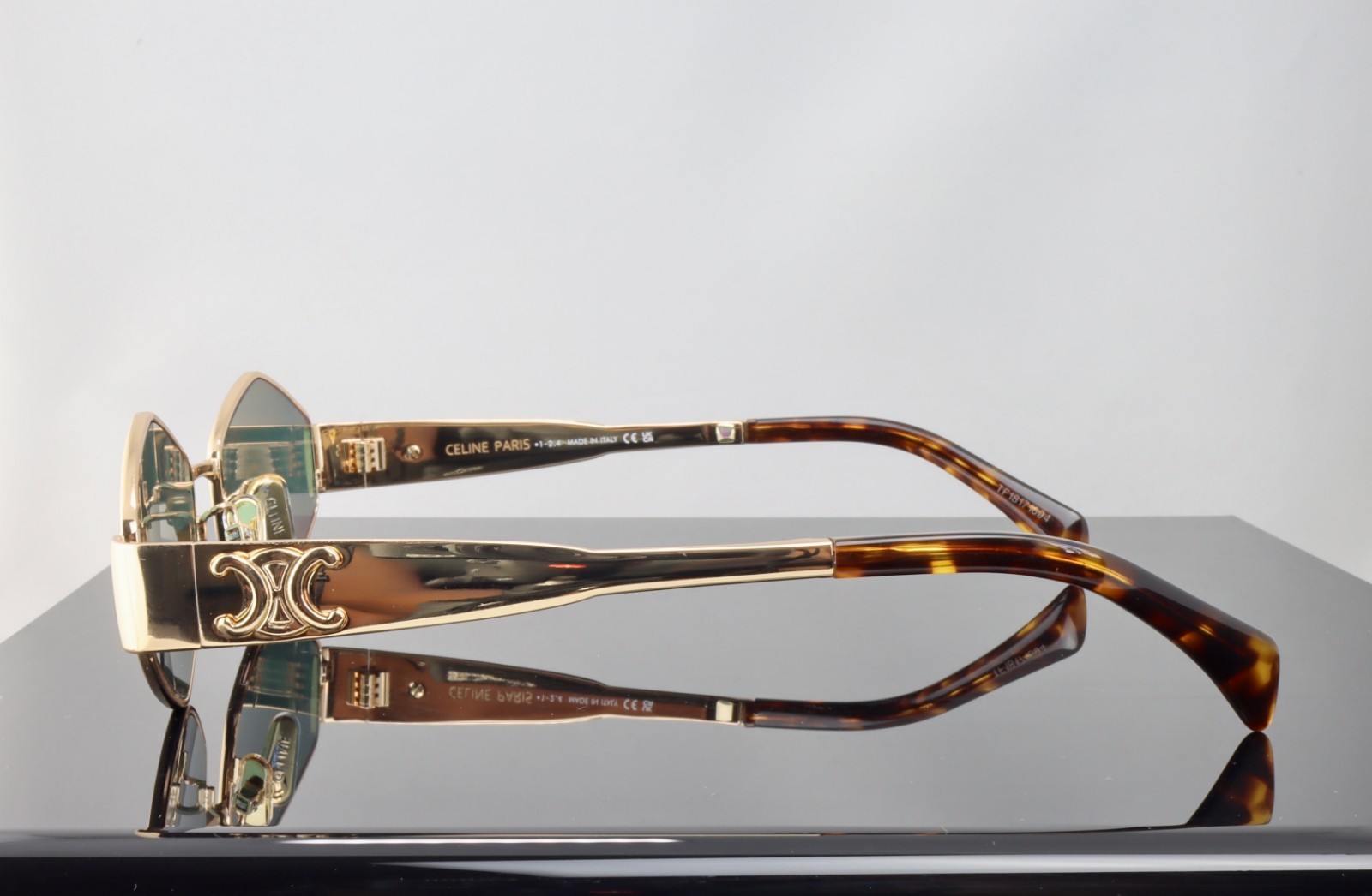 Celine Triomphe Metal CL40254U 30N Gold / Green Lenses Geometric Sunglasses