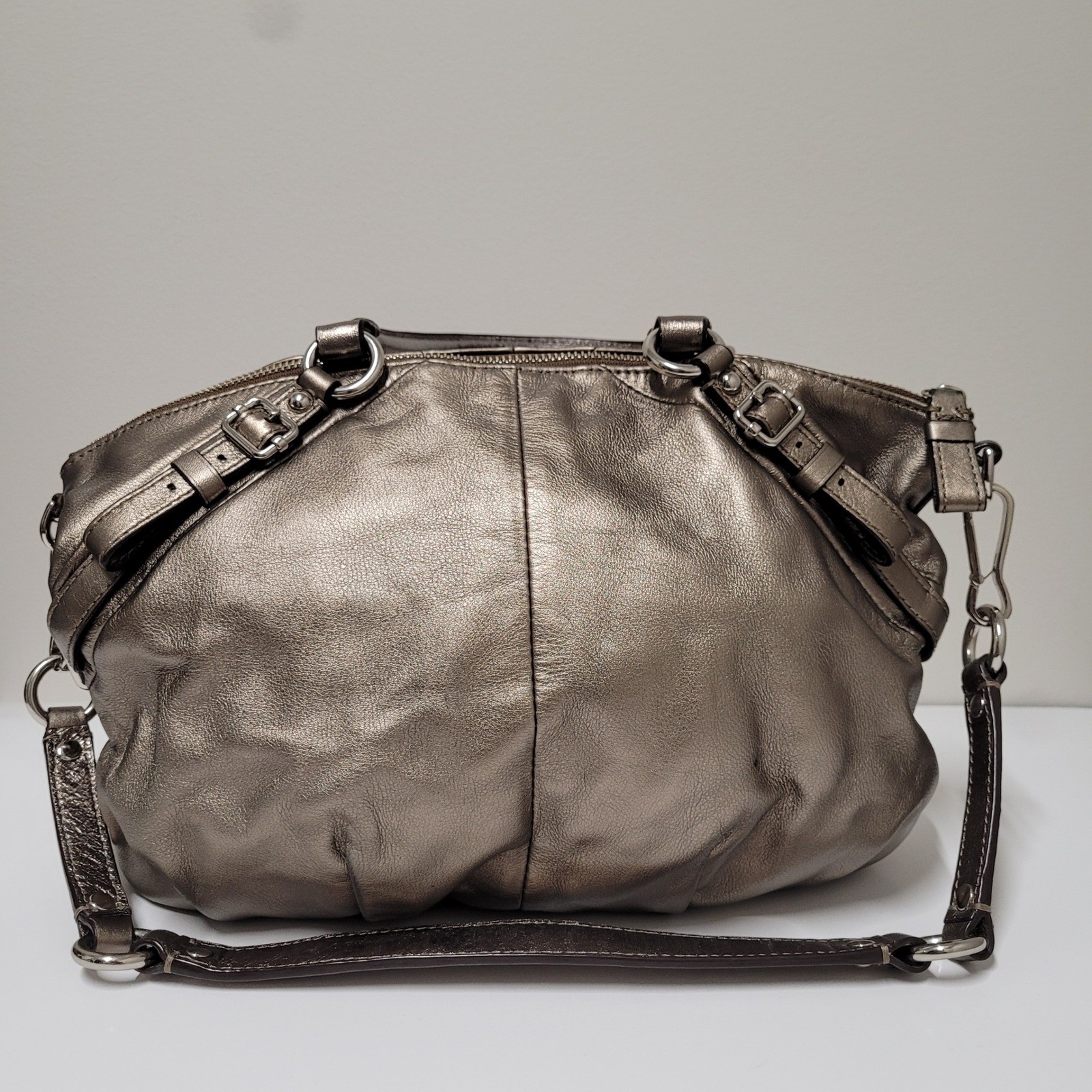 Coach Madison Sophia Metallic Pewter Leather Satchel Shoulder Bag 18609 Silver