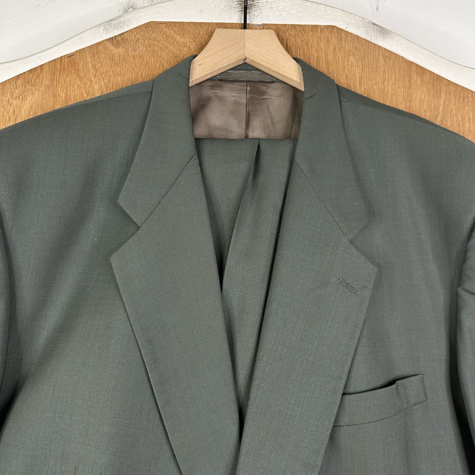 VTG Givenchy Suit Mens 48L Olive Green 2 Button 100% Wool Pants 38×30 Canvased
