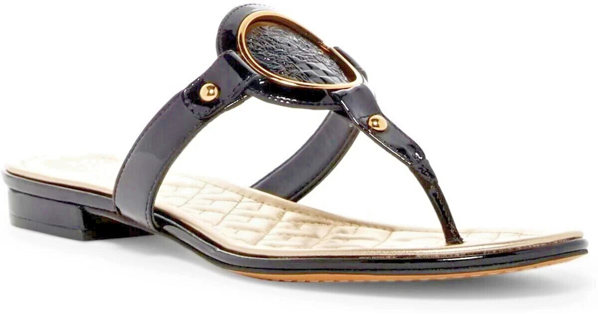 Vince Camuto Braida Sandal Thong Quilt Leather Slip On Black Various Size