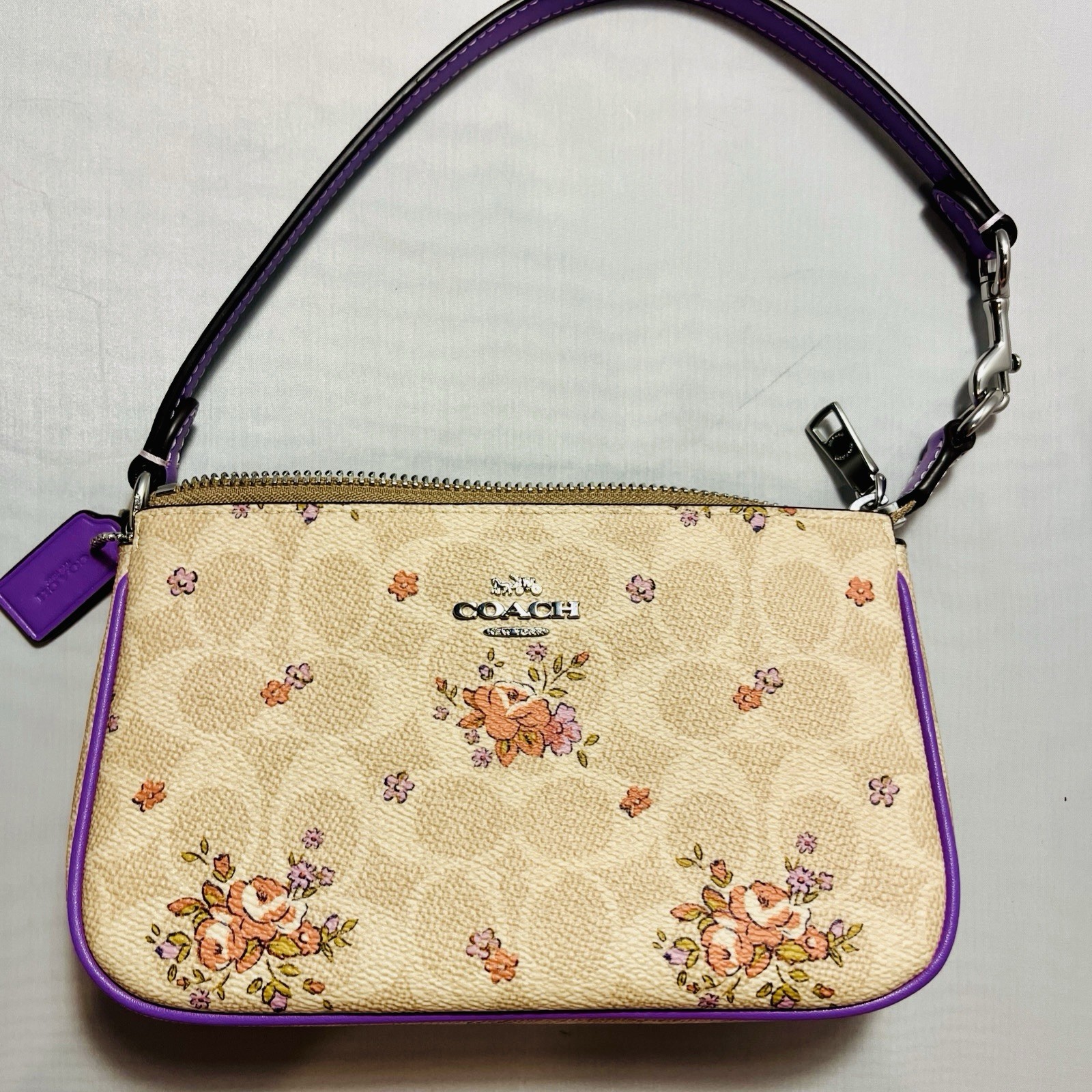 Coach Nolita 19 Signature CAQ19 Sand Iris Floral Wristlet Bag NWT Authentic