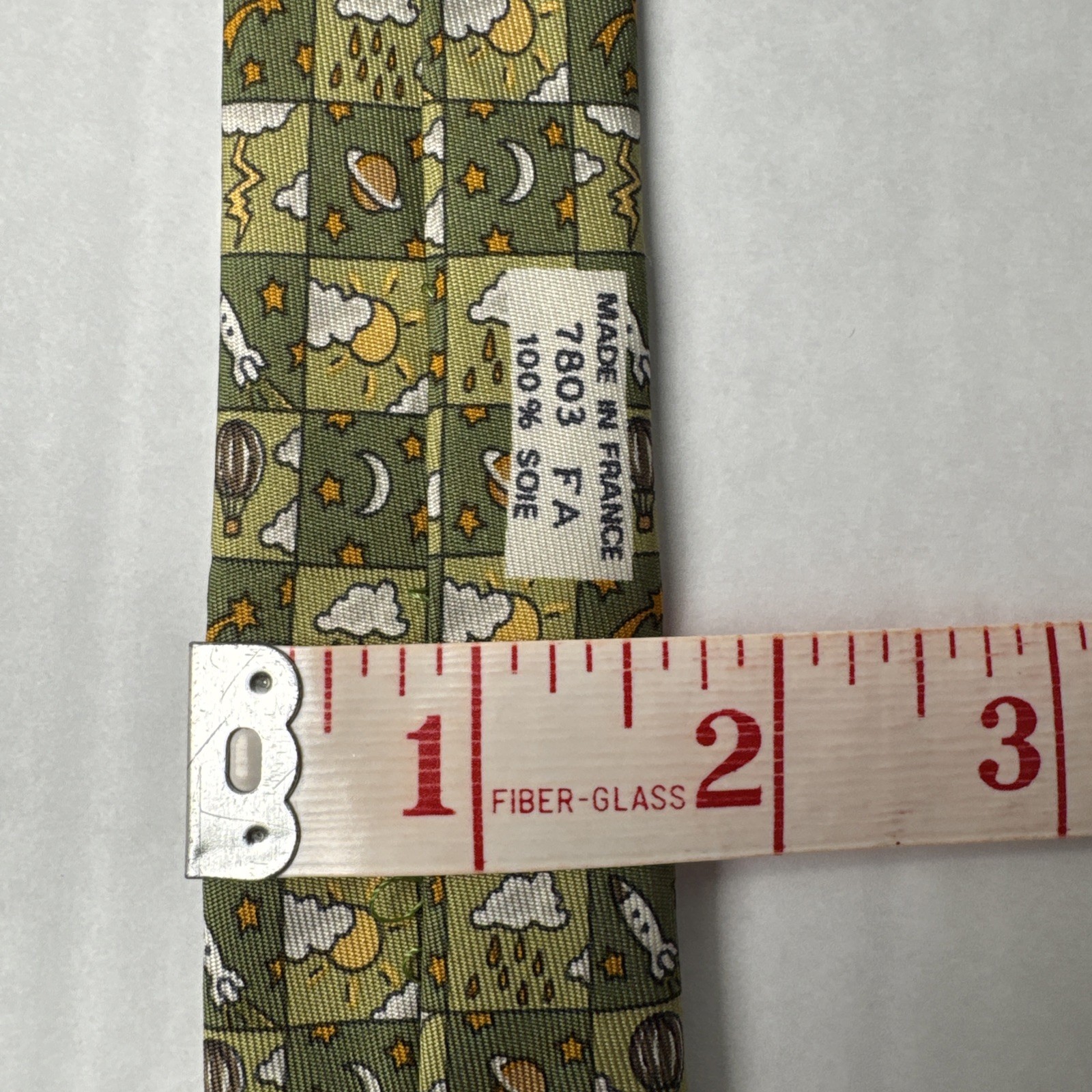 VTG Hermes Silk Tie Green Space Rockets Hot Air Balloons Novelty Print 7803 Mens