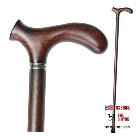 Wooden Walking Cane with 5 Height for Men and Women, Handmade 35inch Walnut