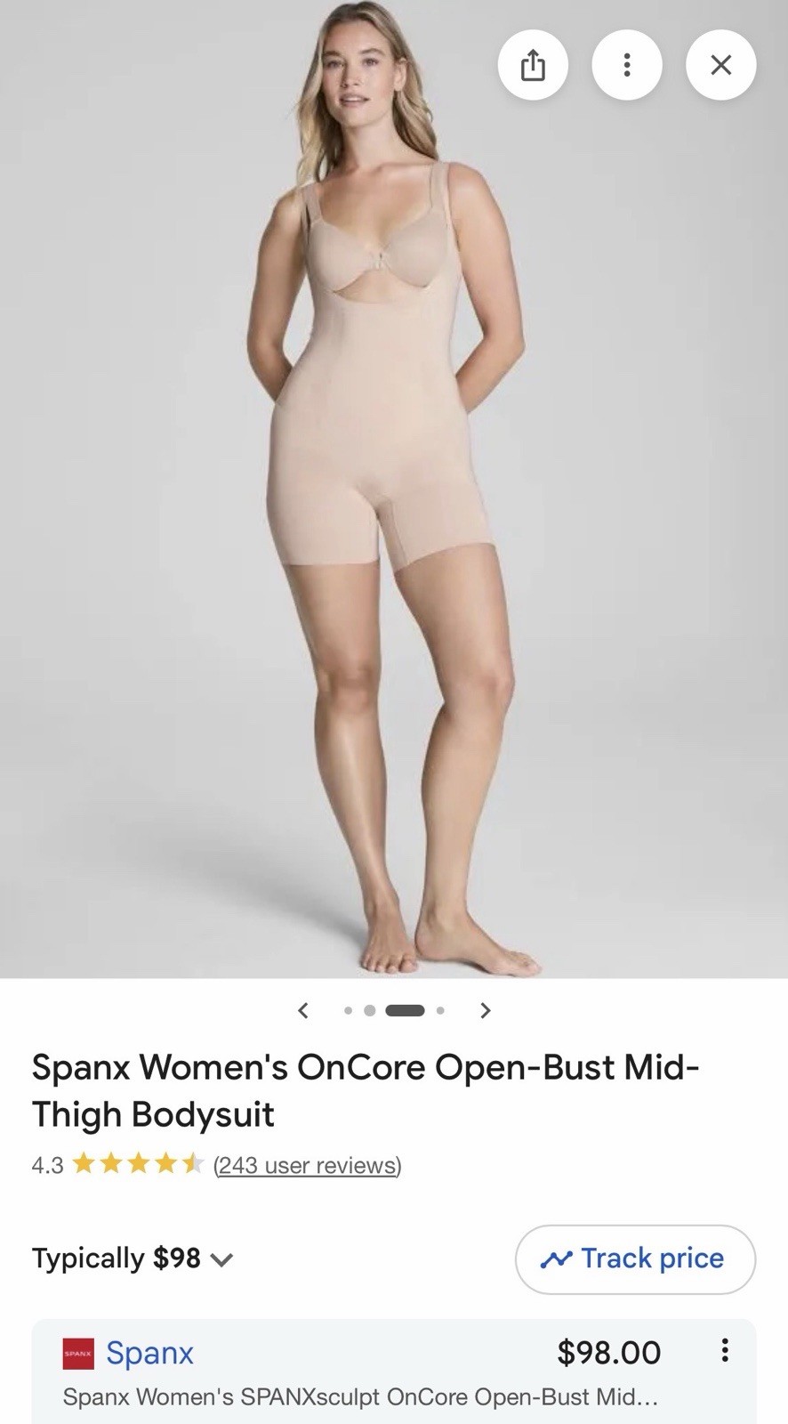 Spanx Open-Bust Mid-Thigh Bodysuit Shapewear Soft Nude, Size XXL