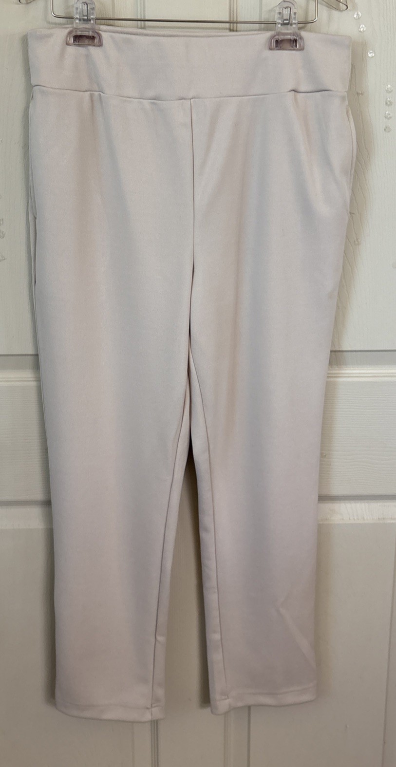 BLAIR Women’s Beige Pull-on Stretch Pants Sz 12 Full Elastic Waistband W/Pockets