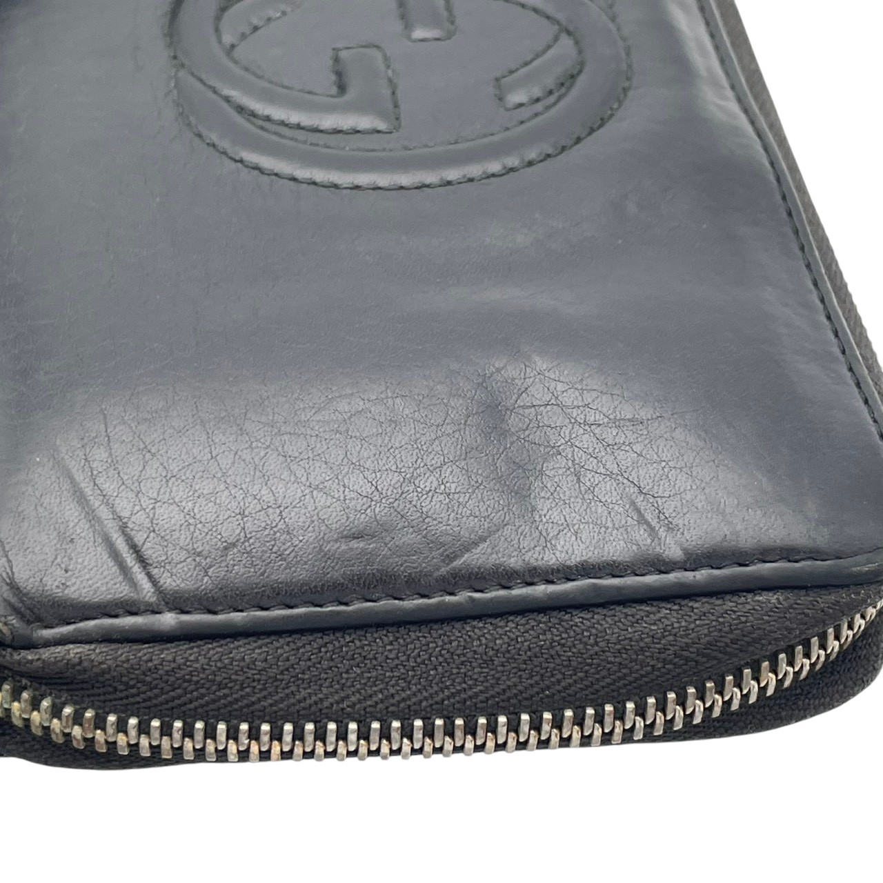 Authentic GUCCI Soho Interlocking G Leather Zip Around Long Wallet Black