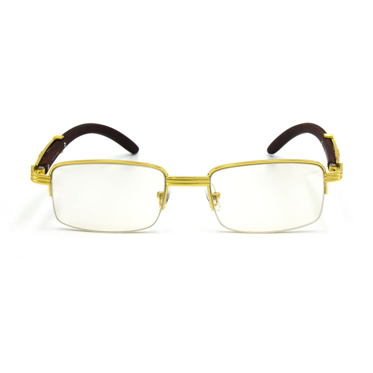 1/2 Rim Semi Rimless Rectangle Wood Buffs Unisex clear glasses Gold and Black