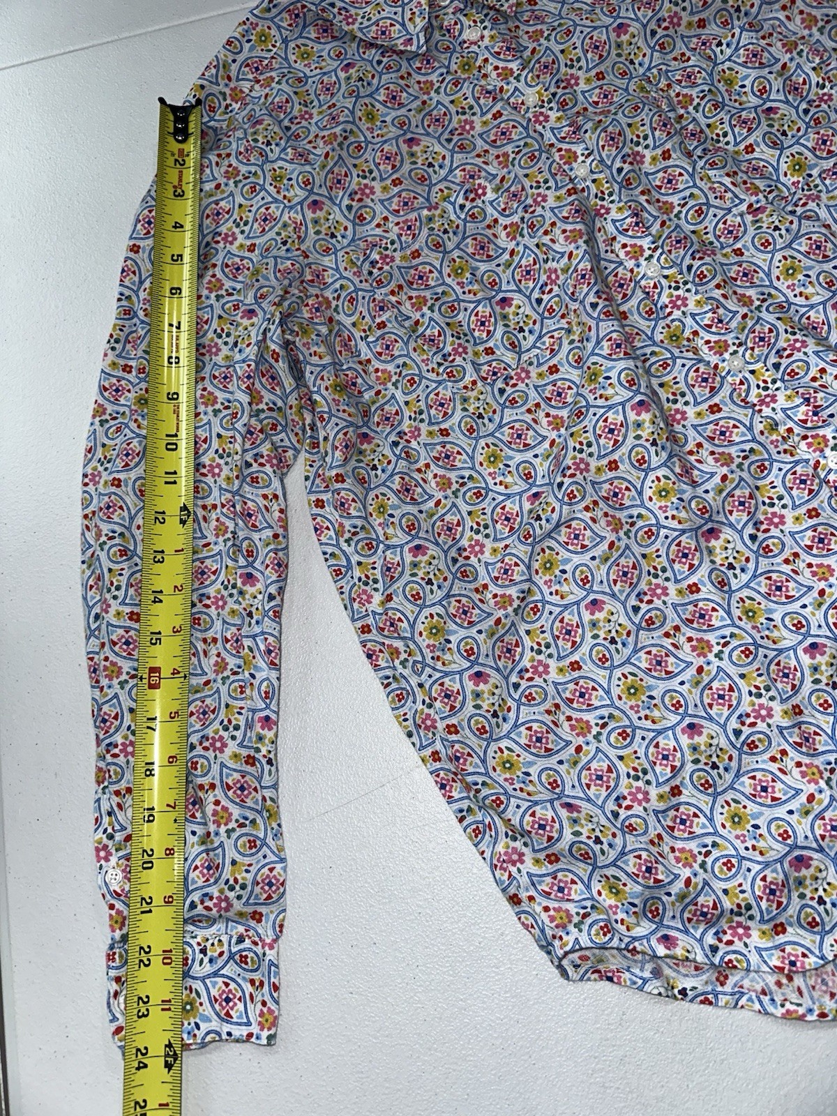 Boden Shirt Size US 14R Linen Floral Blouse Button Up Long Sleeve Beach Resort