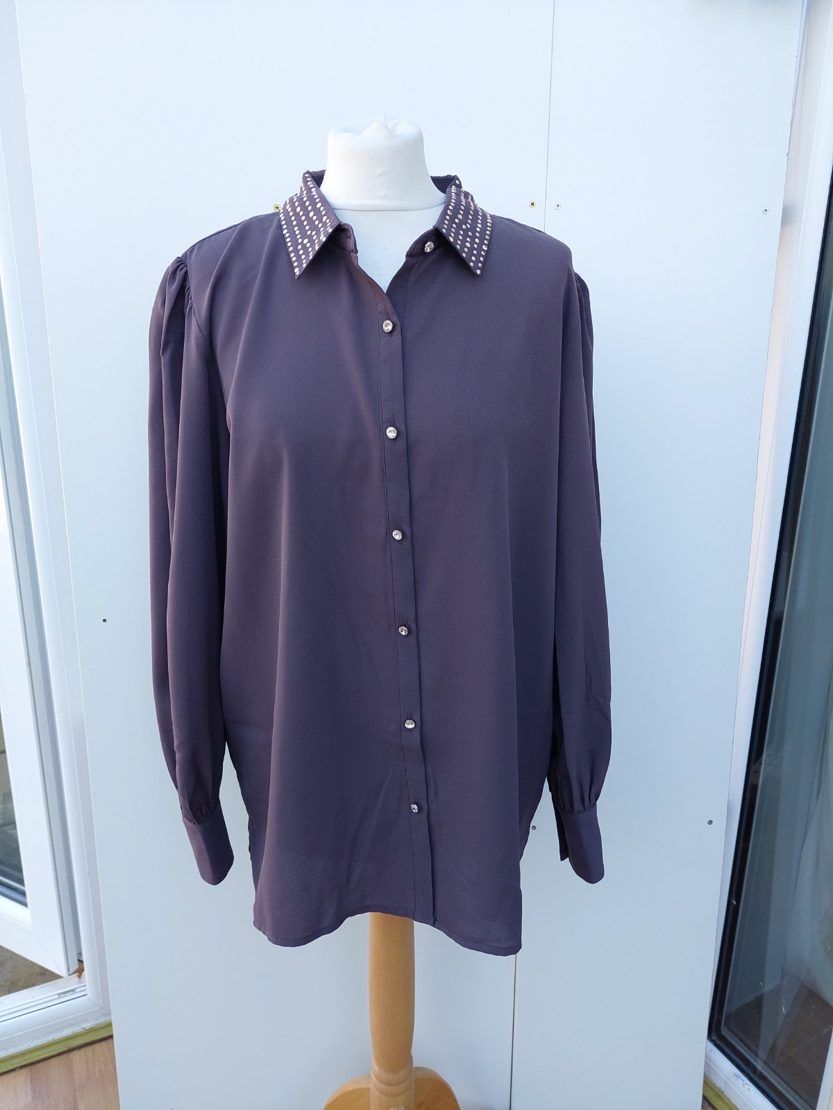 Frank Usher Studded Blouse Crepe Feel Long Sleeve New Size L/XL