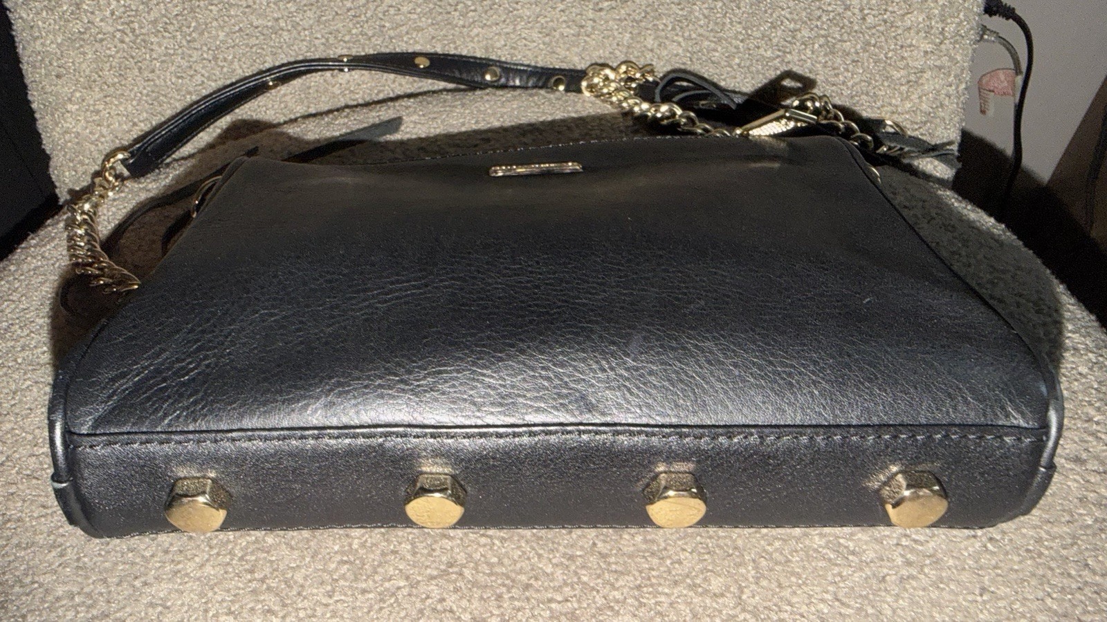 Rebecca Minkoff Black Crossbody Bag Gold Hardware Chain Strap Zip Pockets