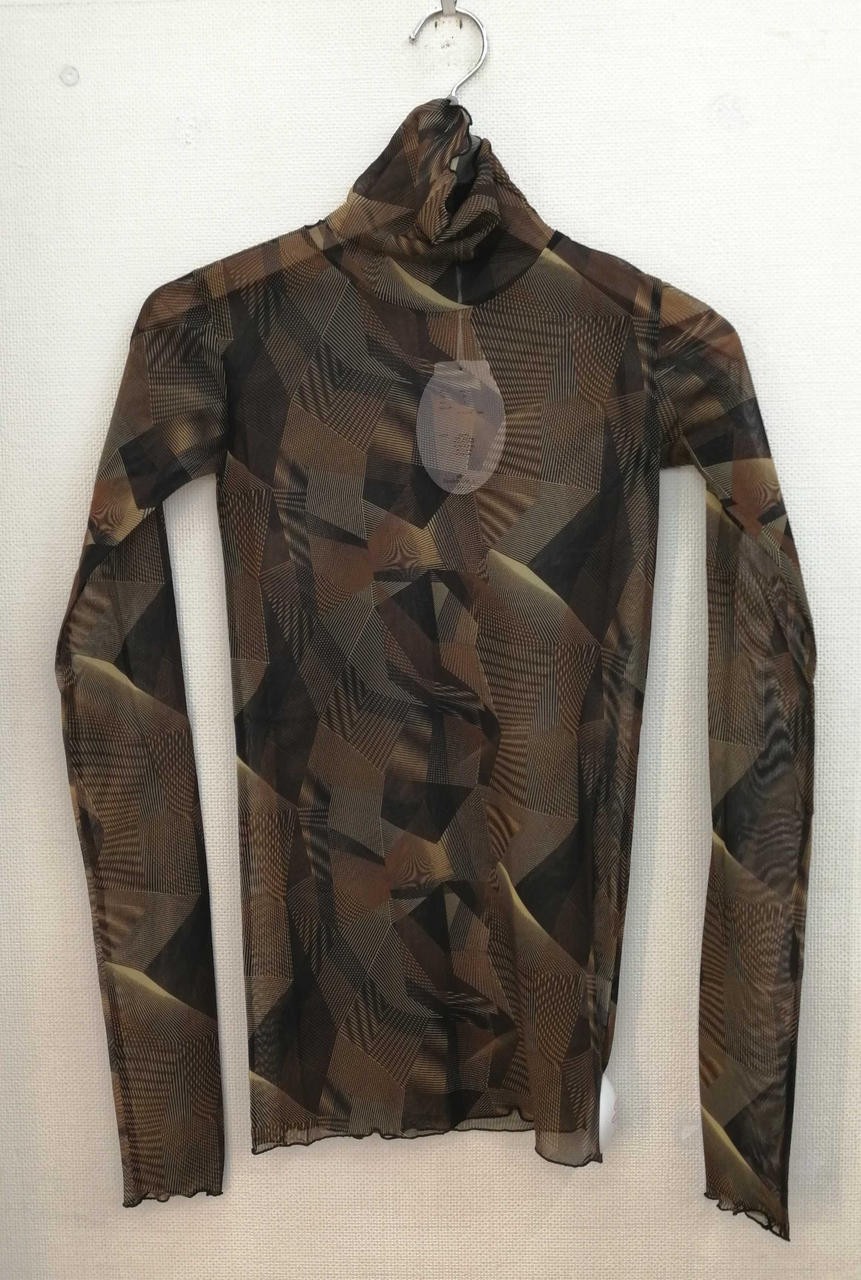 FUMIE TANAKE Sheer Pattern Blouse KHK Size 1, 25.6in Bust, 26.8in Sleeve