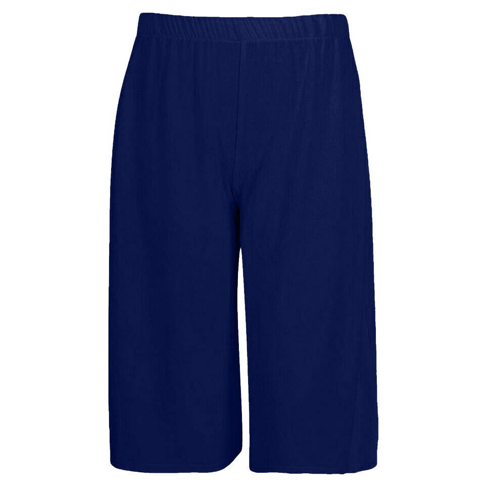 Womens 3/4 Palazzo Trousers Ladies Elasticated Stretch Wide Leg Shorts 8-26