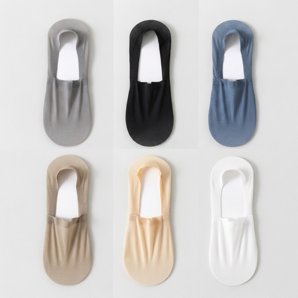 Ultra Thin Ice Silk Men Boat Socks Anti Slip Low Cut Invisible Socks 6 Pairs