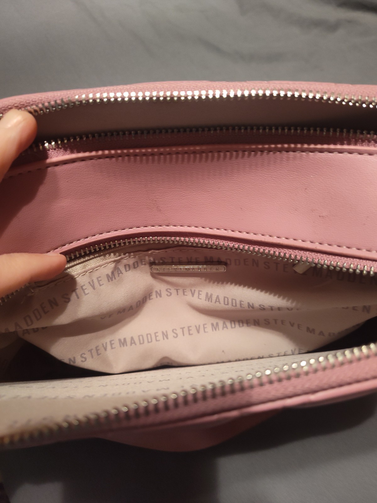 Steve Madden Pink Quilted Crossbody Bag Zip w/ Adjustable Logo Strap, Coin Pouch