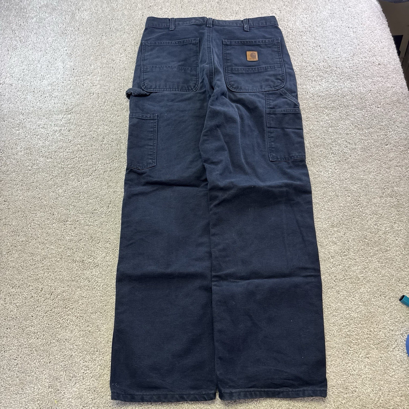 Faded Navy Blue Carhartt Canvas Carpenter Pants 32×31 B11 MDT Distressed