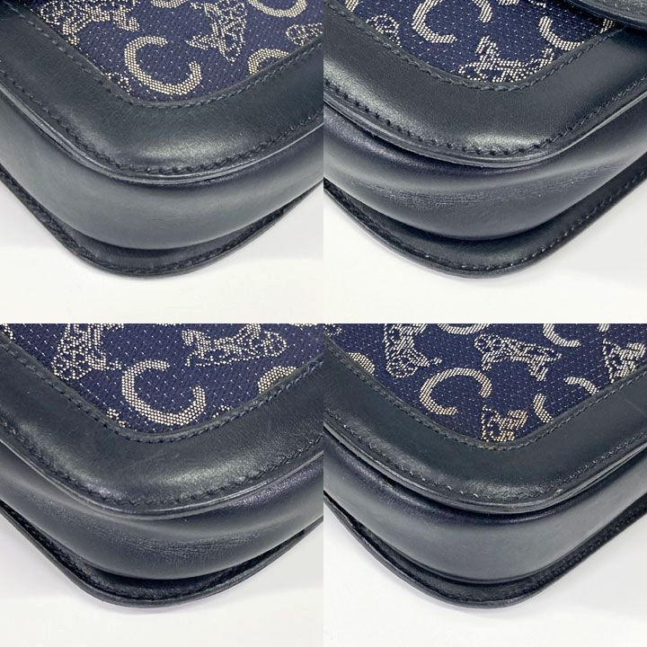 CELINE C Macadam Sulky Shoulder Bag Navy Canvas Leather Vintage Italy Authentic