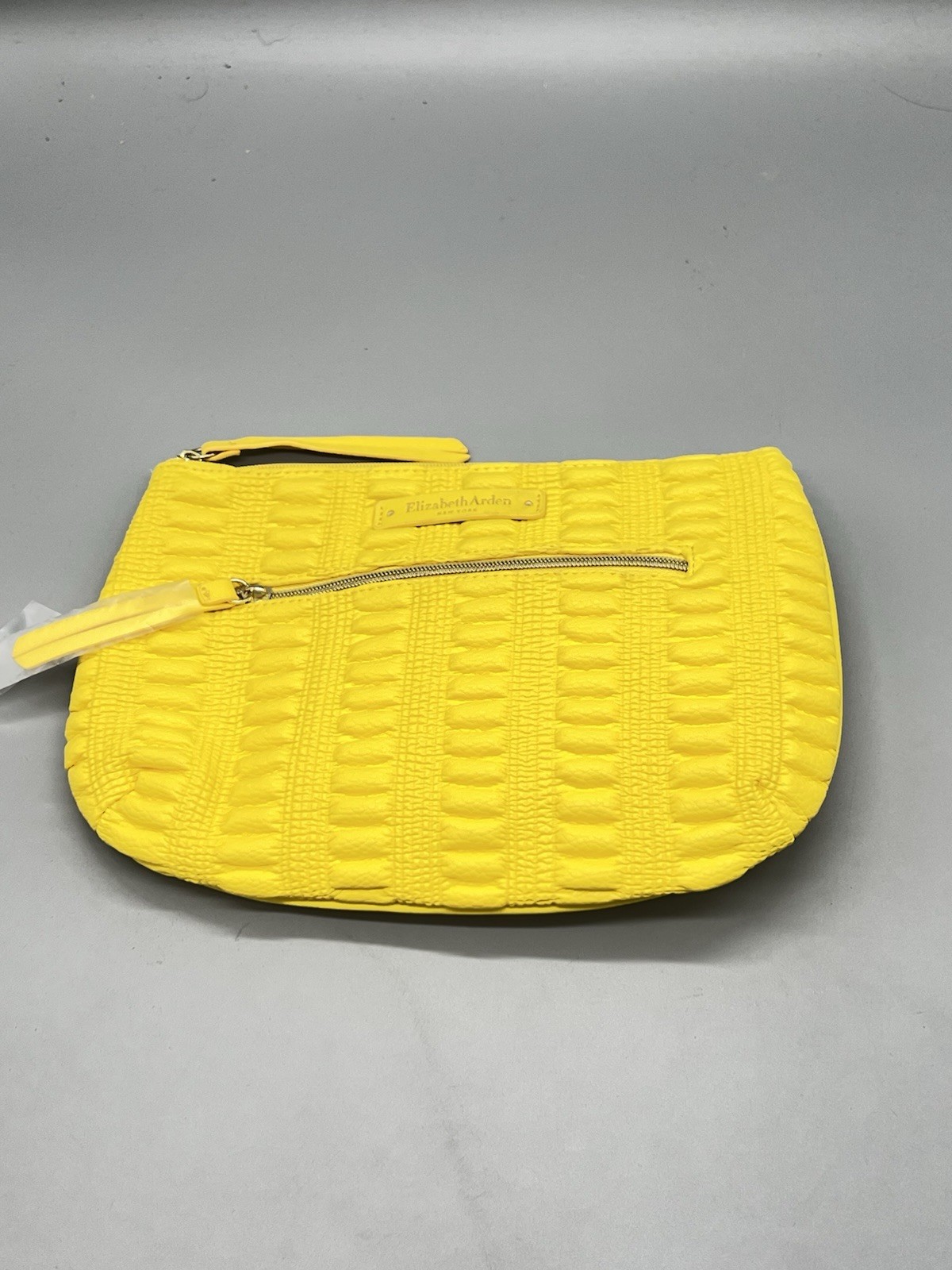 Elizabeth Arden Electric Yellow Clutch – Textured Design with Gold Zipper