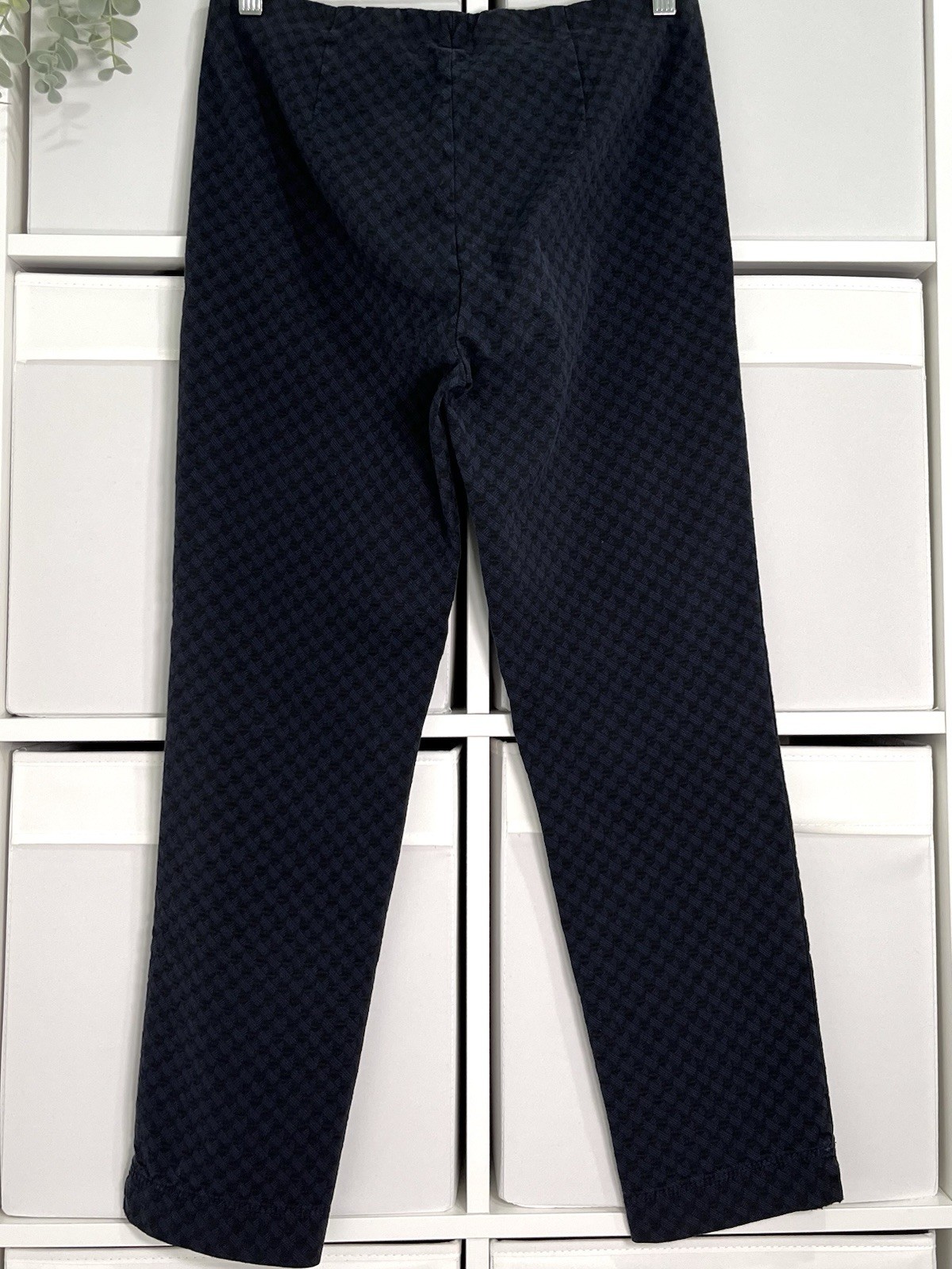 Robell Rose Trousers Size 12 Navy Geometric Pull On Elastic Waist W30 L26