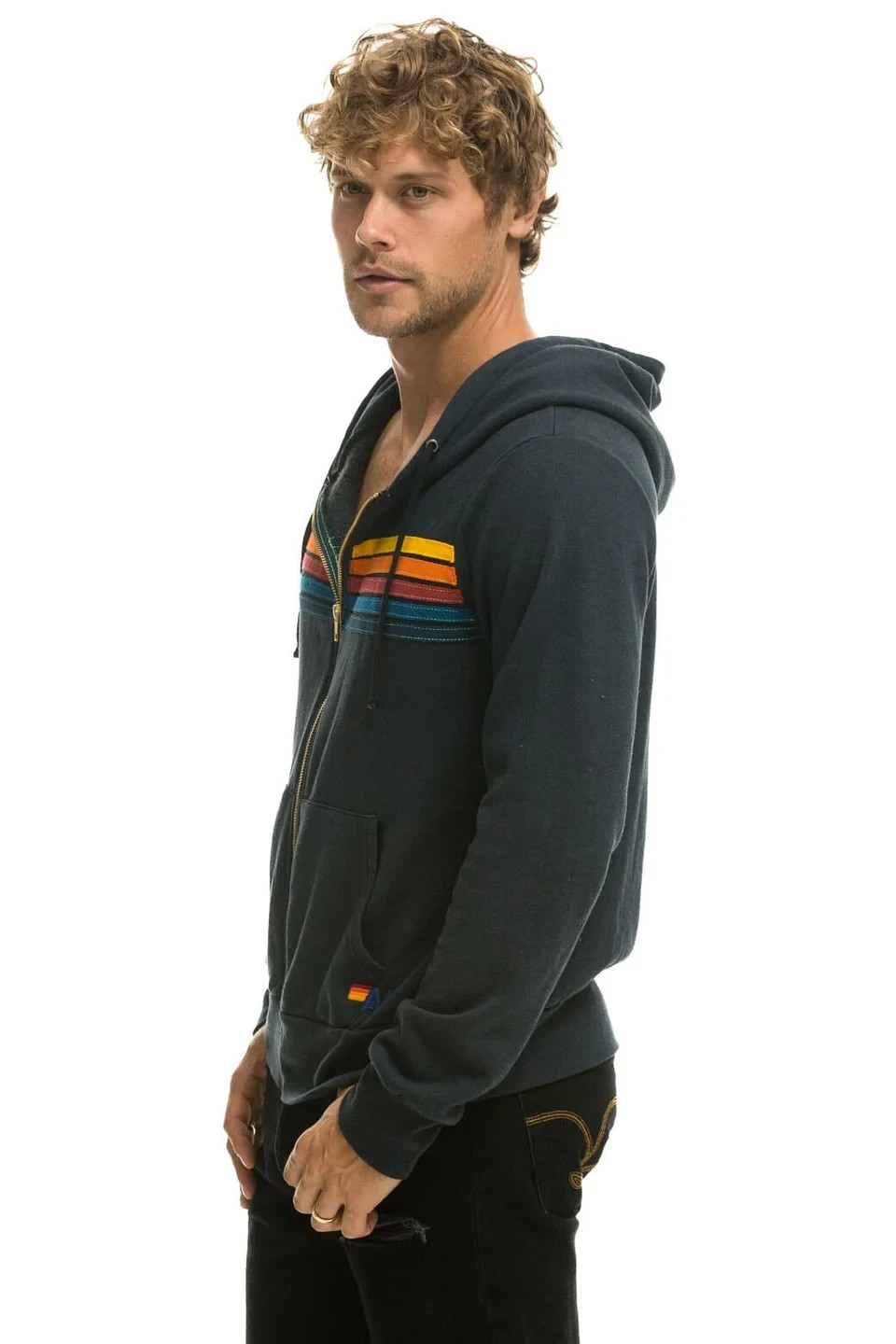Aviator Nation – 5 STRIPE HOODIE – CHARCOAL Size Small