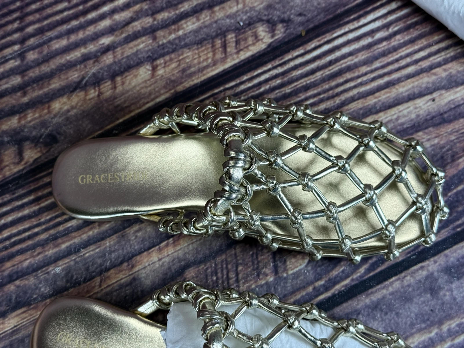 GRACESTRIDE Woven Net Slip On Sandals Women’s Gold Size 8.5 Mules